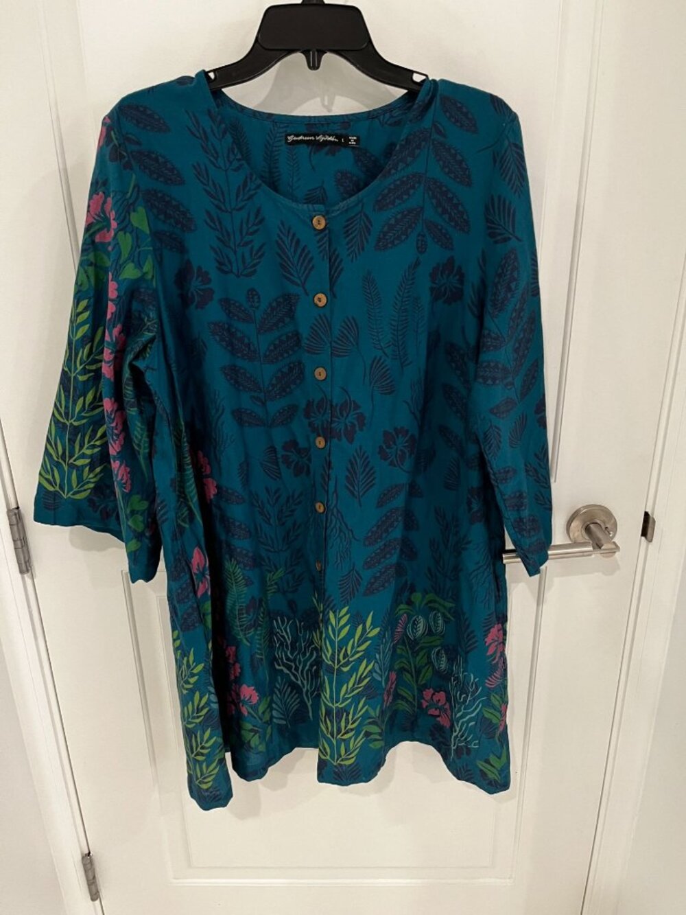 NWOT Gudrun Sjoden Woven Tahiti Tunic Top Organic Cotton Embroidered Floral L - Picture 3 of 10